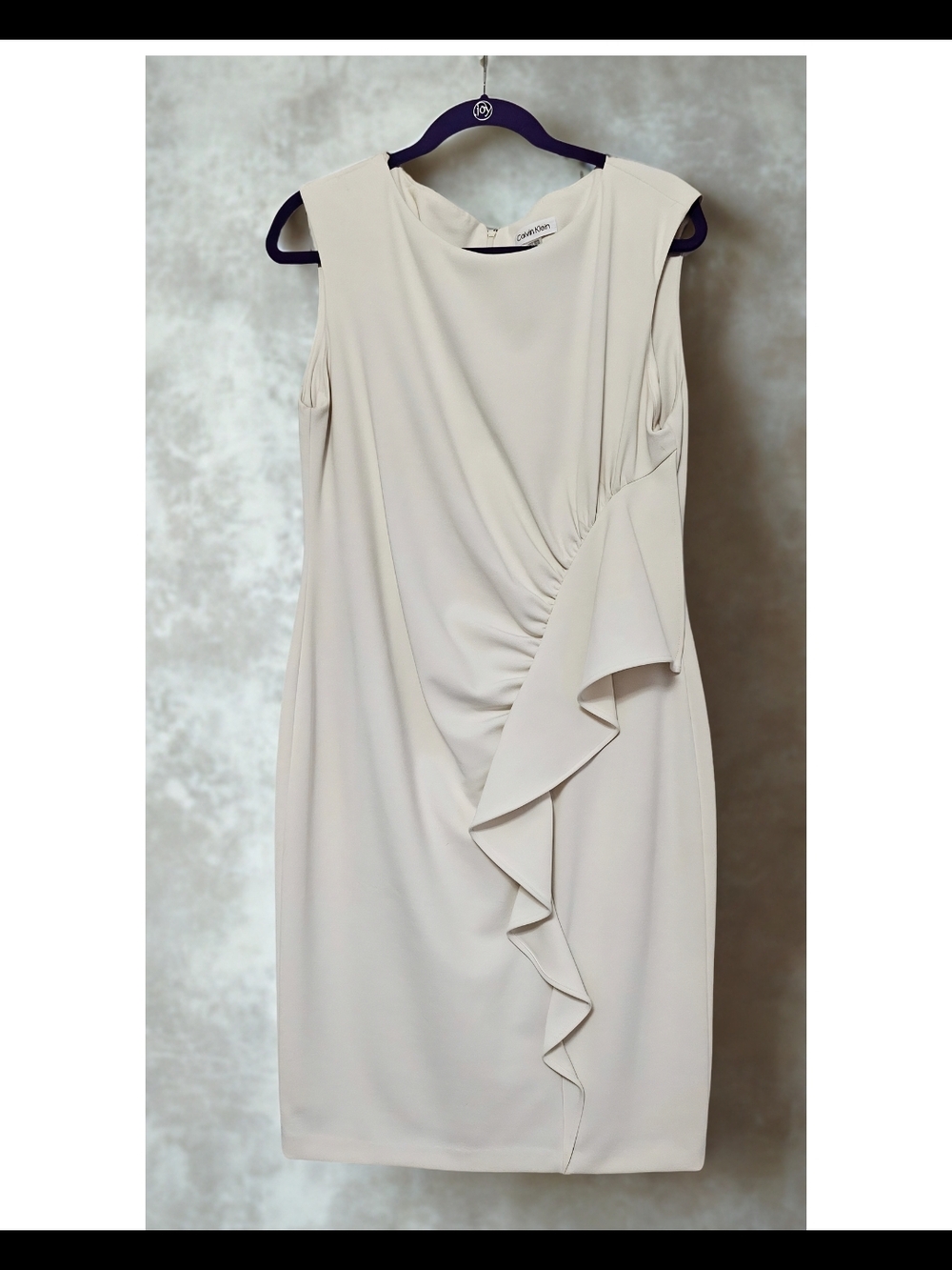 Calvin Klein Cream Ruffle Sheath Midi Dress